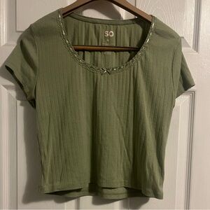 So Women's Olive Ribbed Crop Top